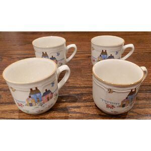 International Stoneware Farm County Cups Coffee Mugs Lot of 4